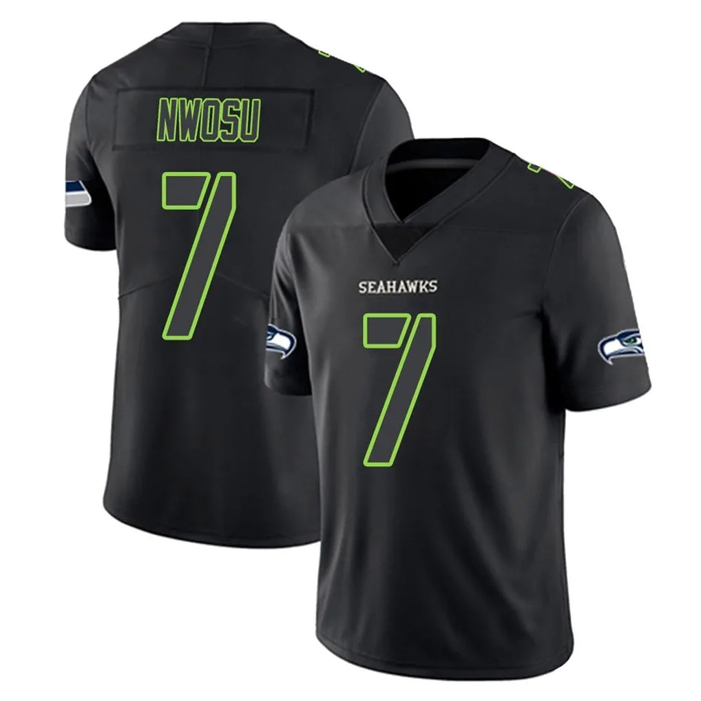 S.Seahawks #7 Uchenna Nwosu Player Black Impact Limited Home Game ROCER Stitched Jerseys