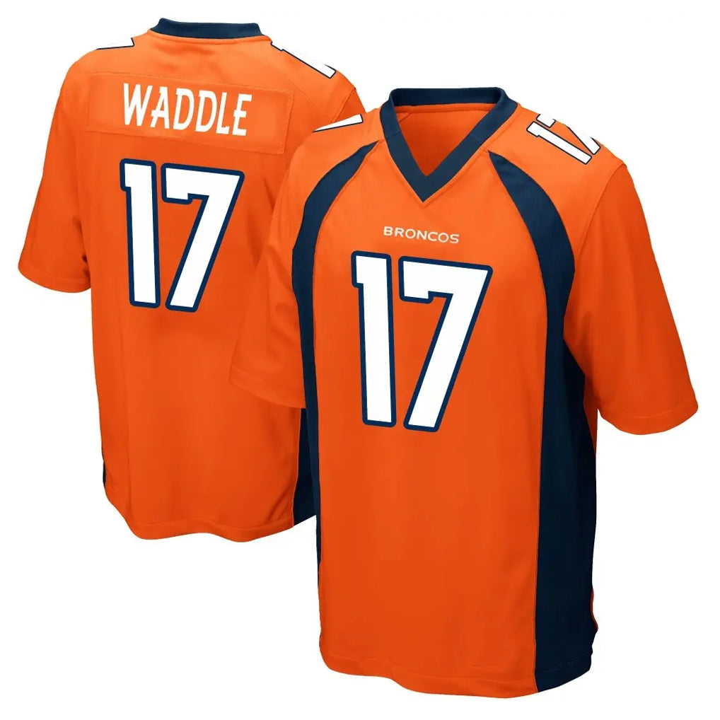 D.Broncos #17 Jaylen Waddle Player Orange Color Home Game ROCER Stitched Jerseys
