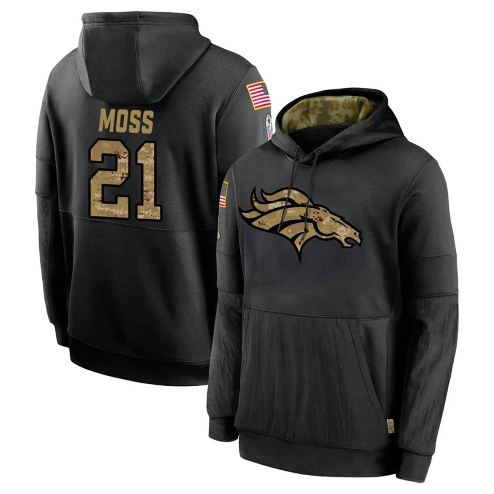 D.Broncos #21 Riley Moss Player Black Salute to Service Pullover Hoodies Limited ROCER Stitched Jerseys