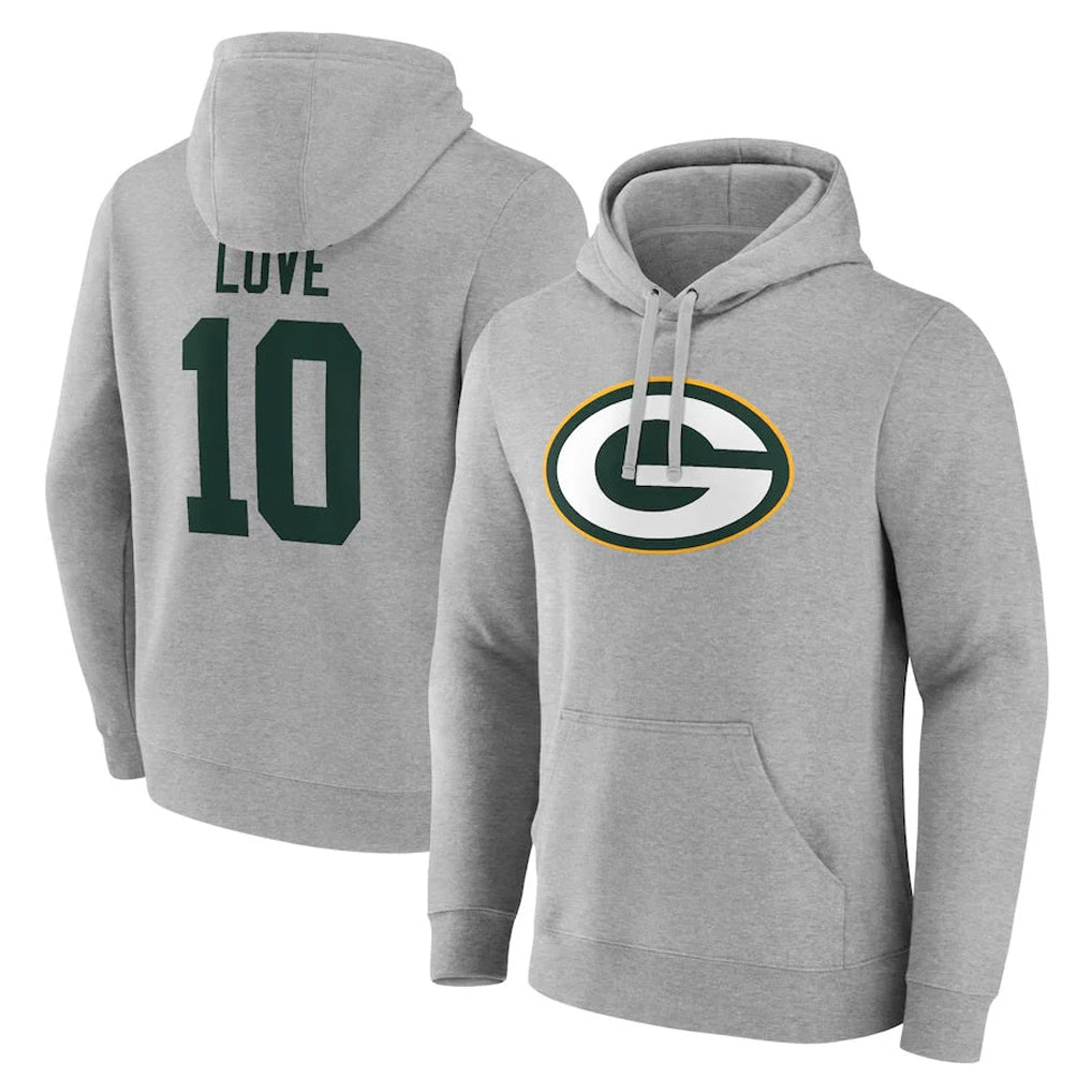 GB.Packers #10 Jordan Love Player Gray Pullover Hoodies Limited ROCER Stitched Jerseys