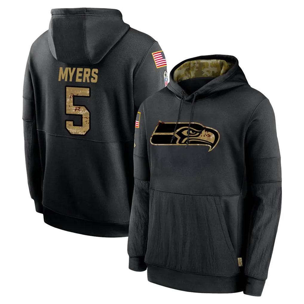 S.Seahawks #5 Jason Myers Player Black Salute to Service Hoodies Limited Game ROCER Stitched Jerseys