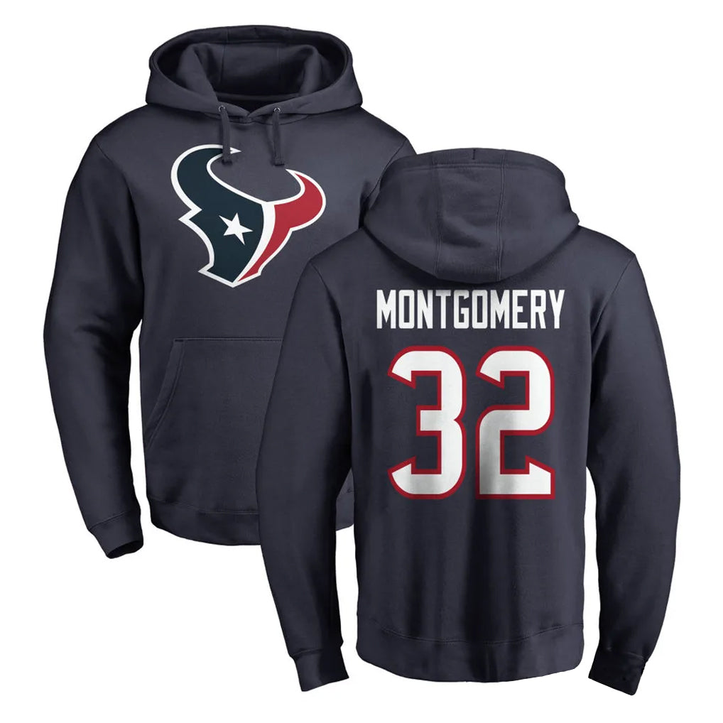 H.Texans #32 David Montgomery Player Navy Pro Line Pullover Hoodie Limited Game ROCER Stitched Jerseys