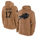 B.Bills #17 Josh Allen Player Brown Salute to Service Hoodies ROCER Stitched Jerseys