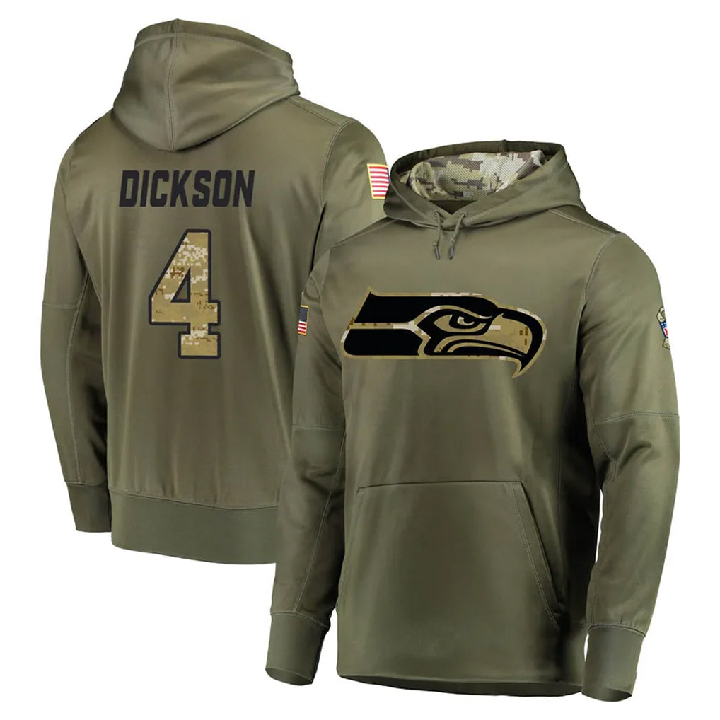 S.Seahawks #4 Michael Dickson Player Olive Salute to Service Pullover Hoodie Home Game ROCER Stitched Jerseys