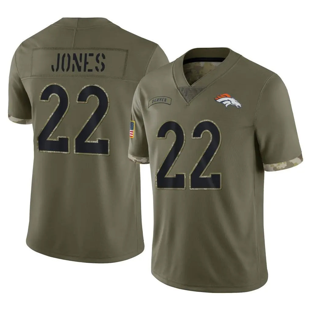 D.Broncos #22 Brandon Jones Player Olive Salute To Service Limited ROCER Stitched Jerseys