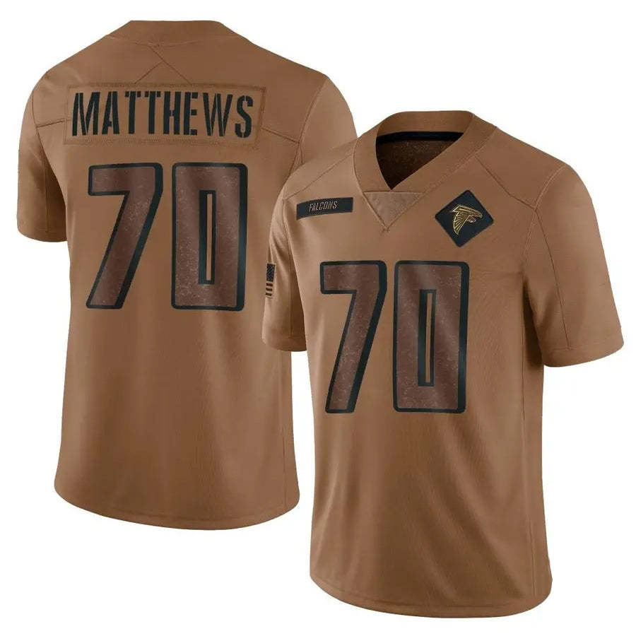 A.Falcons #70 Jake Matthews Player Brown Salute To Service Limited ROCER Stitched Jerseys