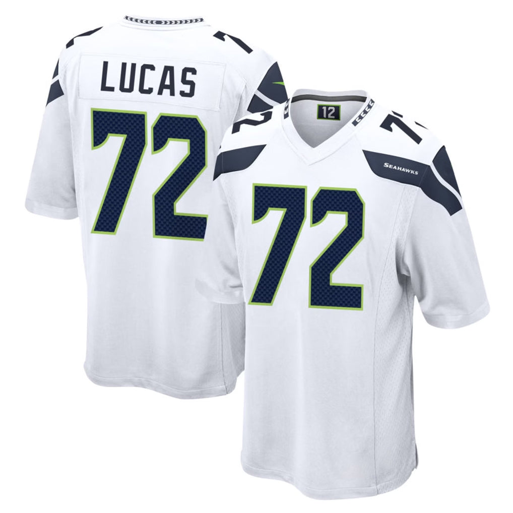 S.Seahawks #72 Abraham Lucas Player White Home Game ROCER Stitched Jerseys