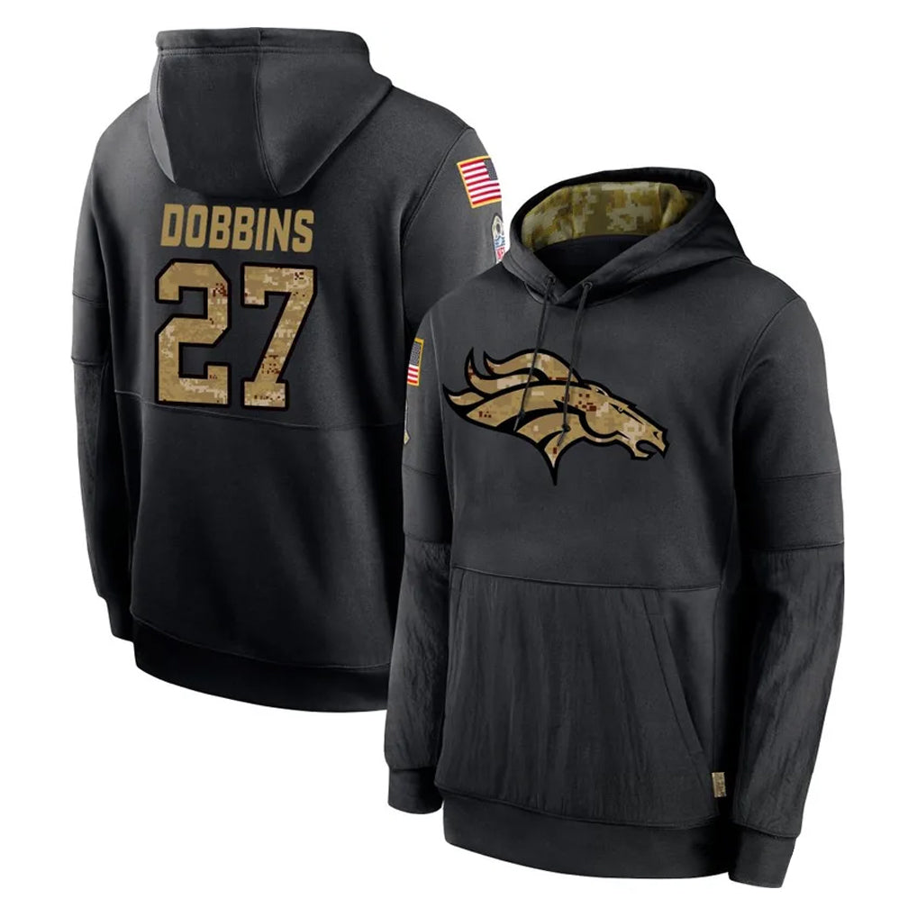 D.Broncos #27 J.K. Dobbins Player Black Salute to Service Pullover Hoodies Limited ROCER Stitched Jerseys