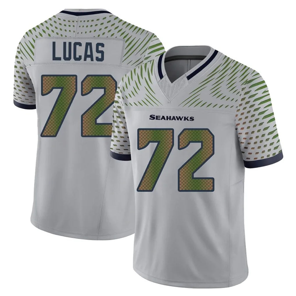 S.Seahawks #72 Abraham Lucas Player Grey Limited 2025 Rivalries Collection Home Game ROCER Stitched Jerseys