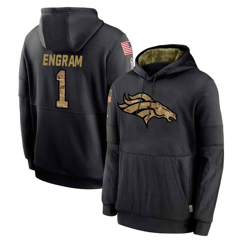 D.Broncos #1 Evan Engram Player Black Salute to Service Pullover Hoodies Limited ROCER Stitched Jerseys