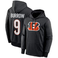 C.Bengals #9 Joe Burrow Player Black Salute to Service Pullover Hoodies Game ROCER Stitched Jerseys