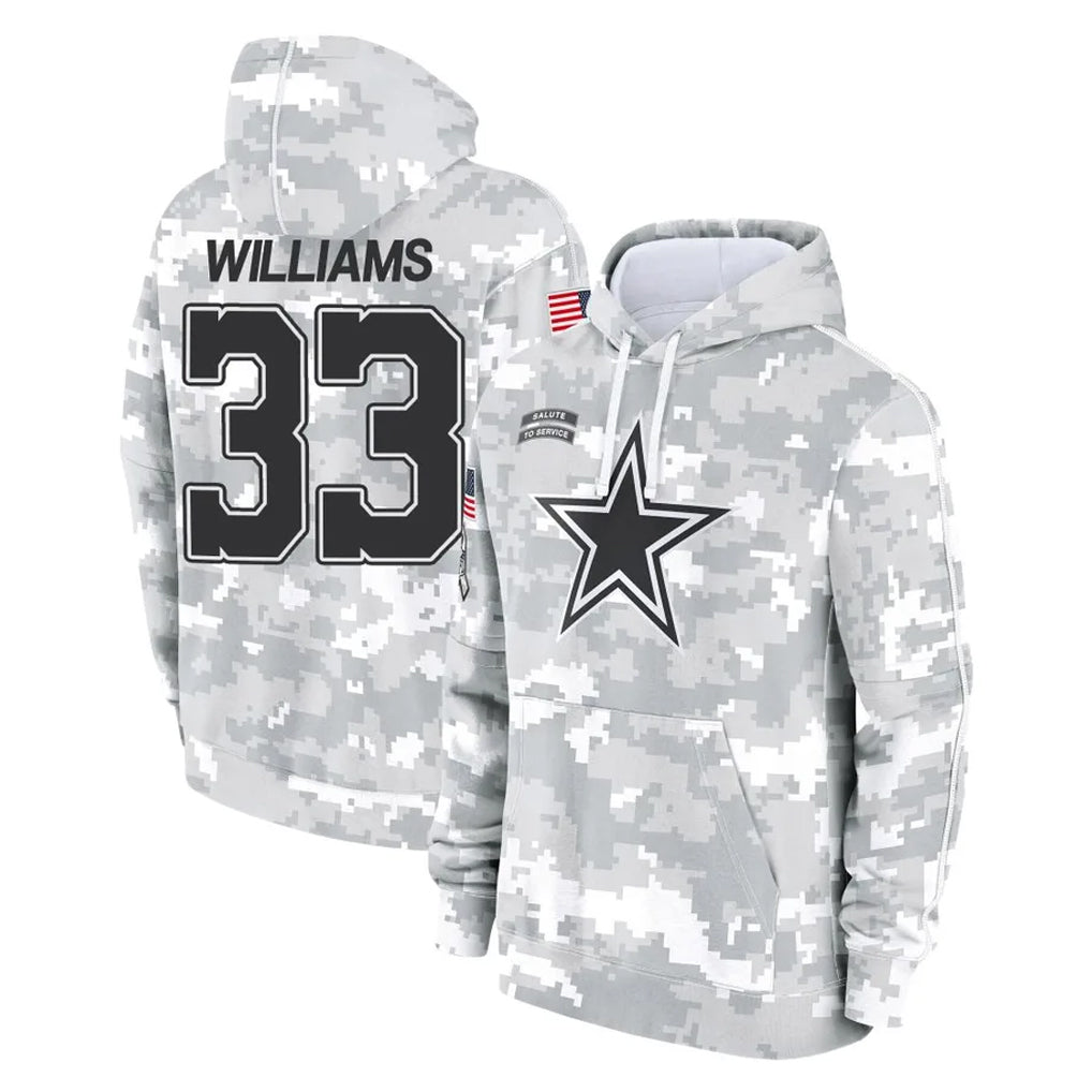D.Cowboys #33 Javonte Williams Player Arctic Camo Salute to Service Hoodies Limited Game ROCER Stitched Jerseys