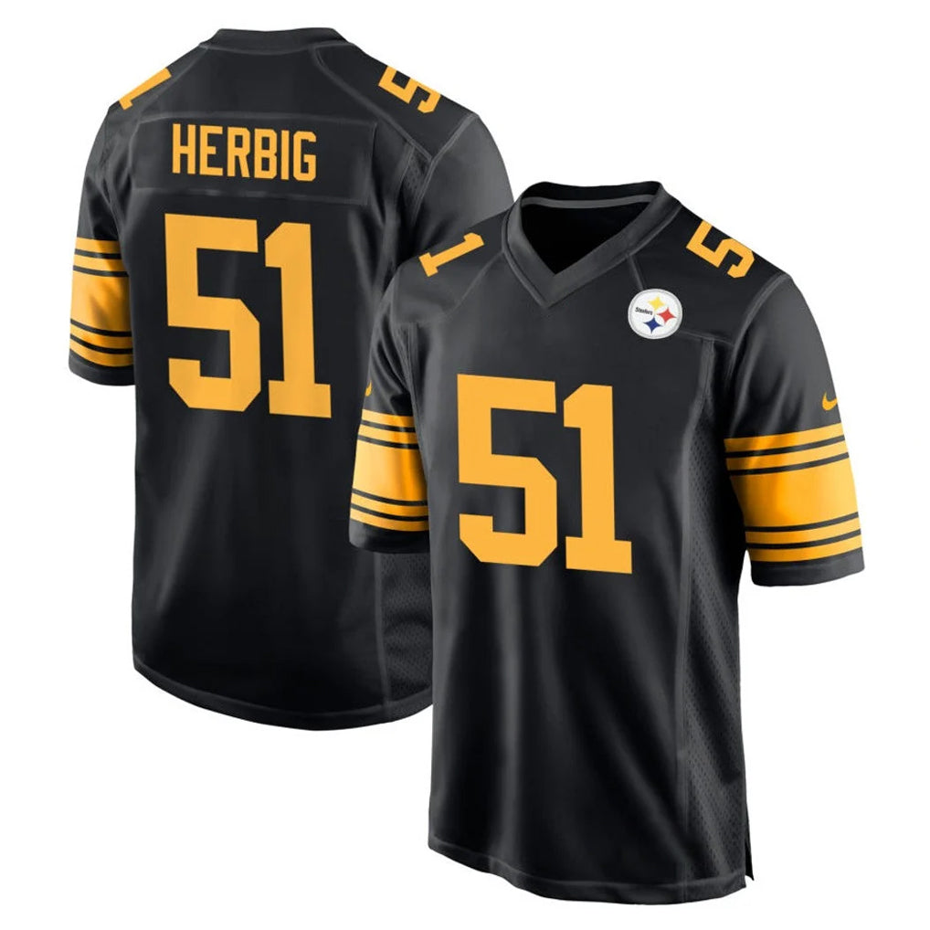 P.Steelers #51 Nick Herbig Player Black Color Rush Home Game ROCER Stitched Jerseys