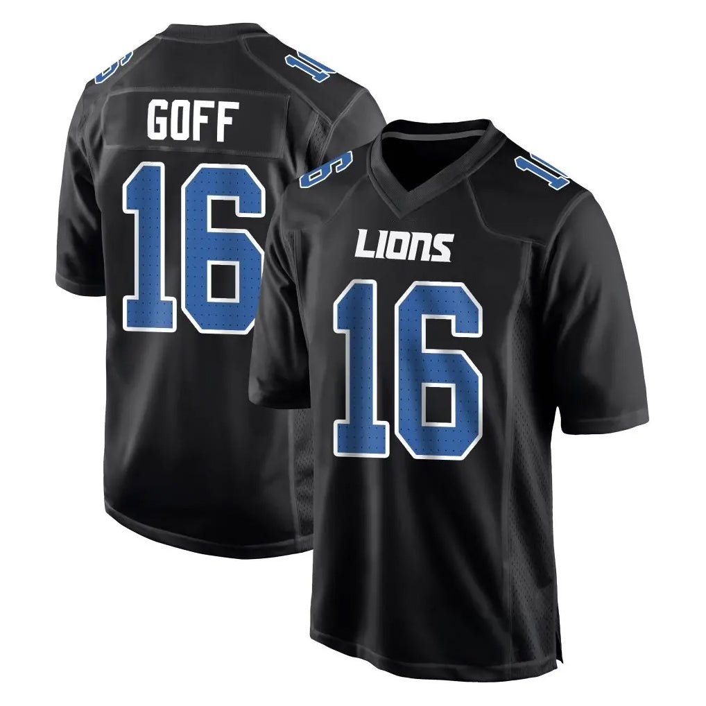 D.Lions #16 Jared Goff Player Black Fashion Home Game ROCER Stitched Jerseys