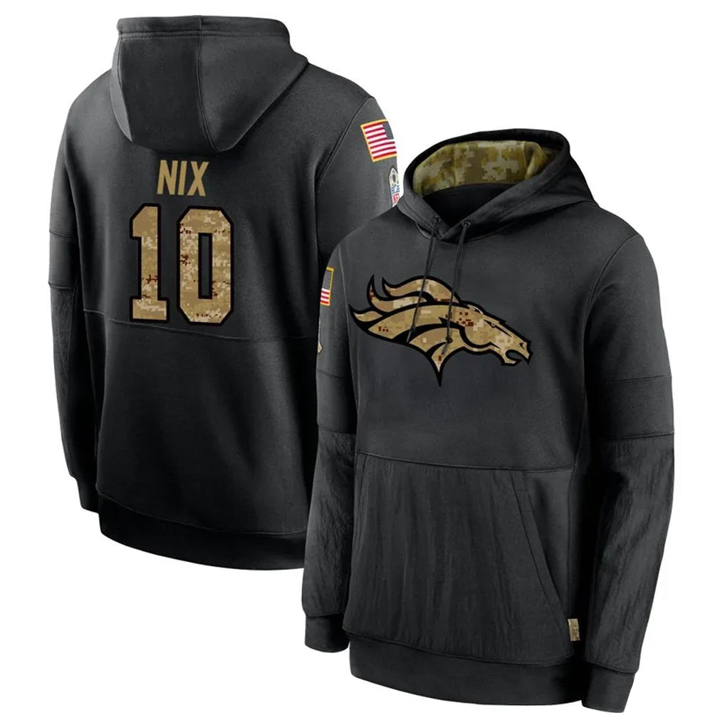 D.Broncos #10 Bo Nix Player Black Salute to Service Pullover Hoodies Limited ROCER Stitched Jerseys