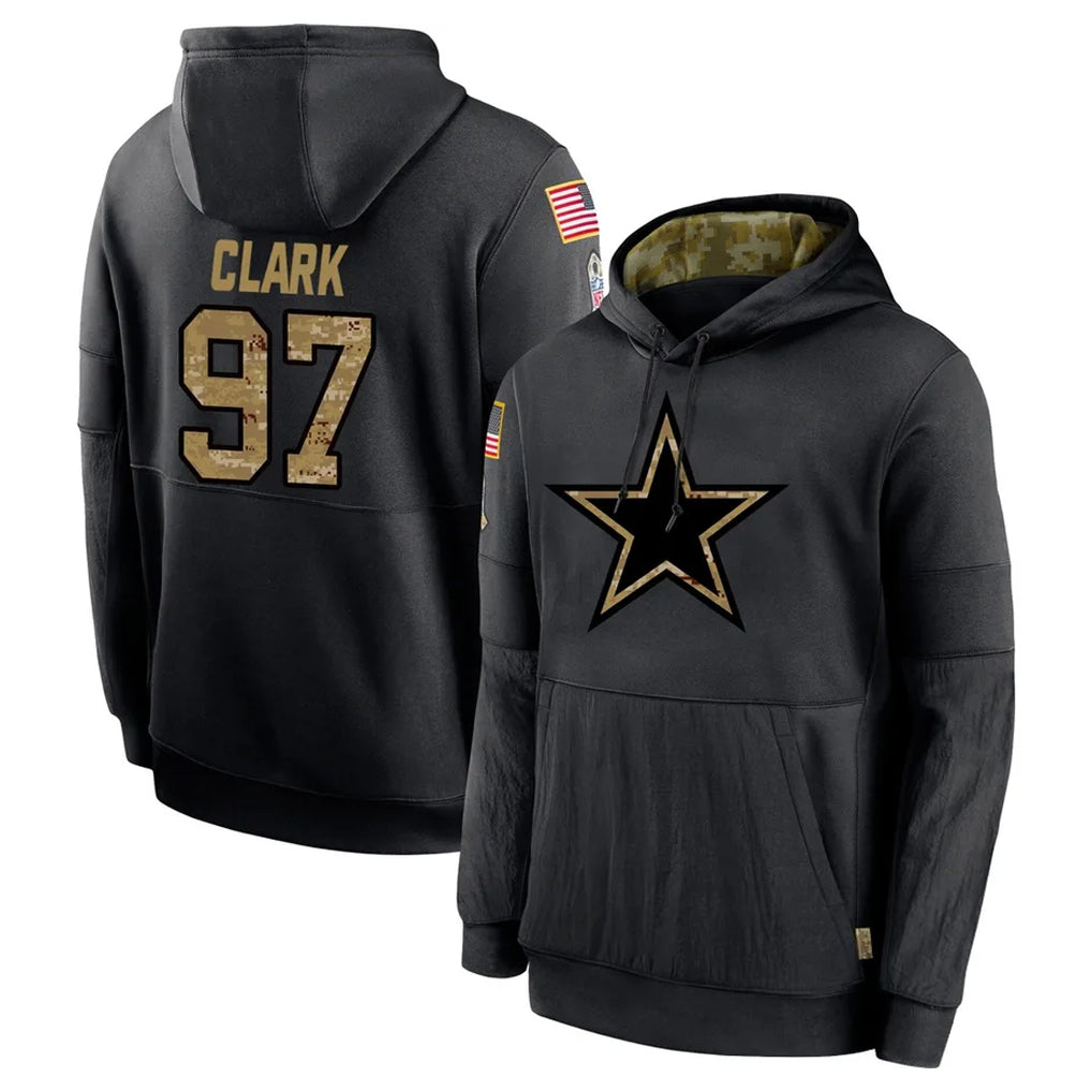 D.Cowboys #97 Kenny Clark Player Black Salute to Service Pullover Hoodies Limited ROCER Stitched Jerseys