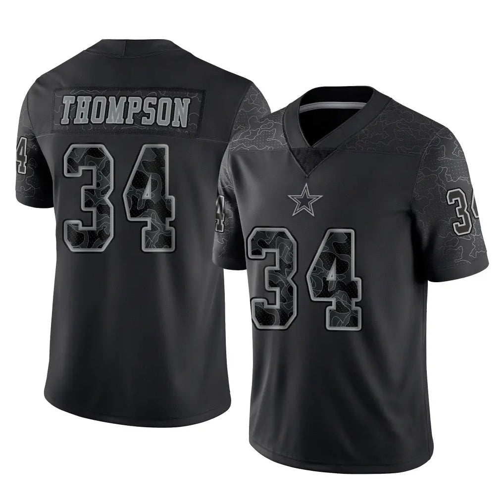 D.Cowboys #34 Jalen Thompson Player Black Limited Reflective Home Game ROCER Stitched Jerseys