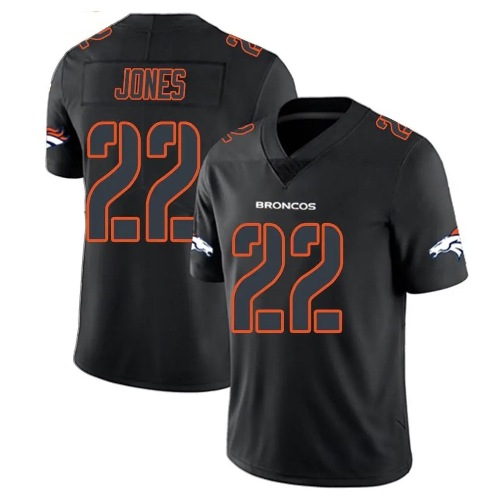 D.Broncos #22 Brandon Jones Player Black Impact Limited Game ROCER Stitched Jerseys