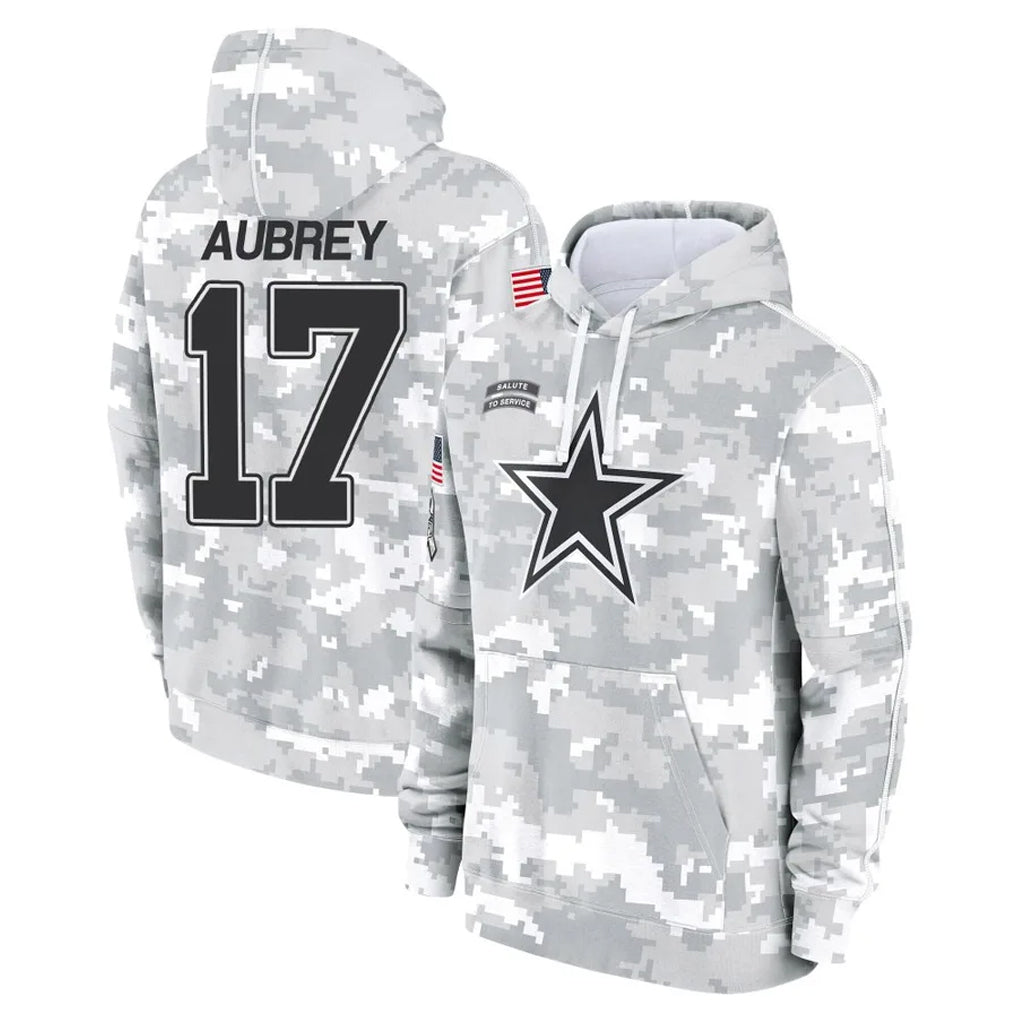 D.Cowboys #17 Brandon Aubrey Player Arctic Camo Salute to Service Hoodies Limited Game ROCER Stitched Jerseys