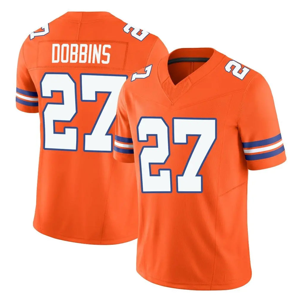 D.Broncos #27 J.K. Dobbins Player Orange Limited Alternate Vapor F.U.S.E. Throwback Game ROCER Stitched Jerseys