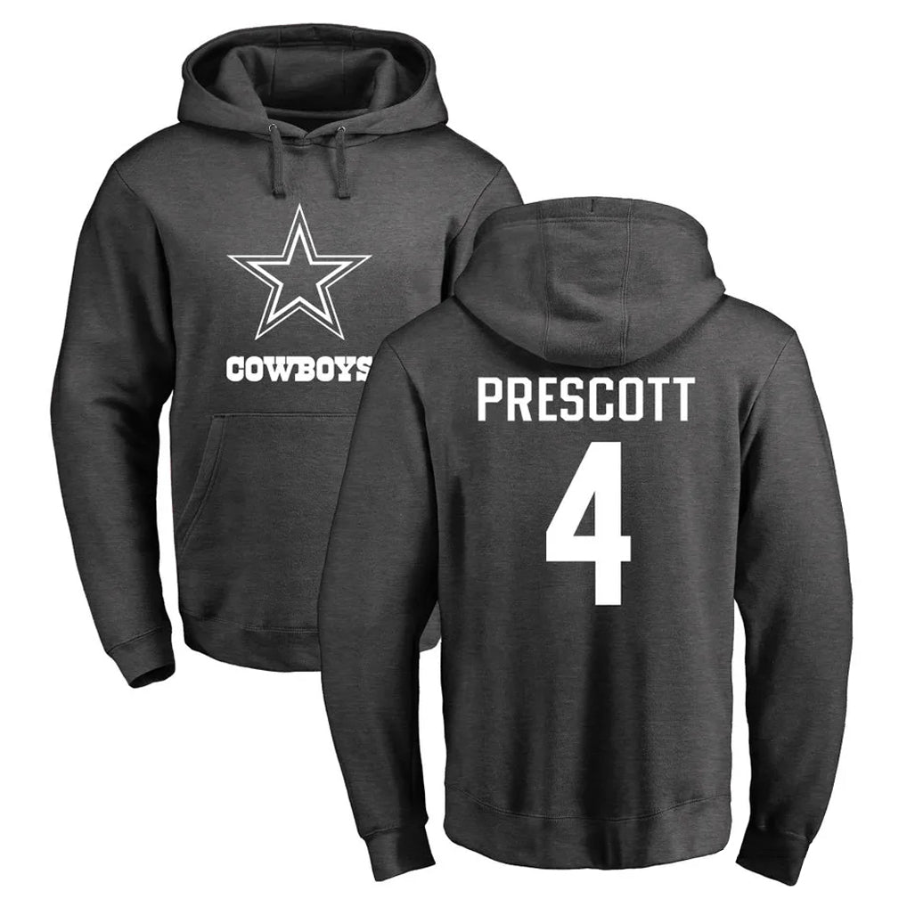 D.Cowboys #4 Dak Prescott Player Ash One Color Pullover Hoodie Limited ROCER Stitched Jerseys