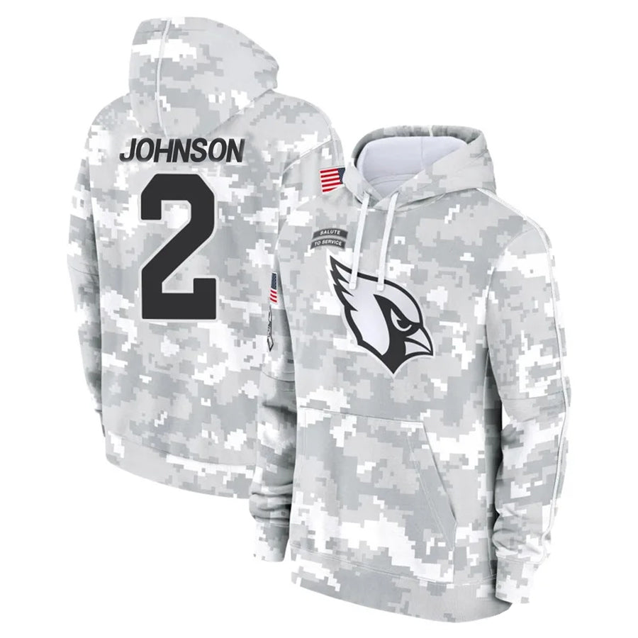 A.Cardinals #2 Will Johnson Player Camo Salute to Service Hoodies ROCER Stitched Jerseys