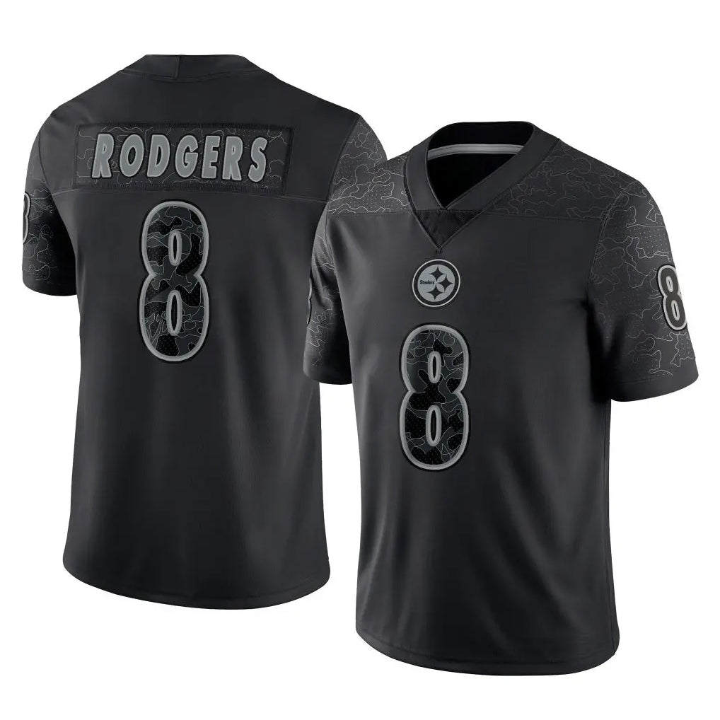 P.Steelers #8 Aaron Rodgers Player Black Reflective Limited Home Game ROCER Stitched Jerseys
