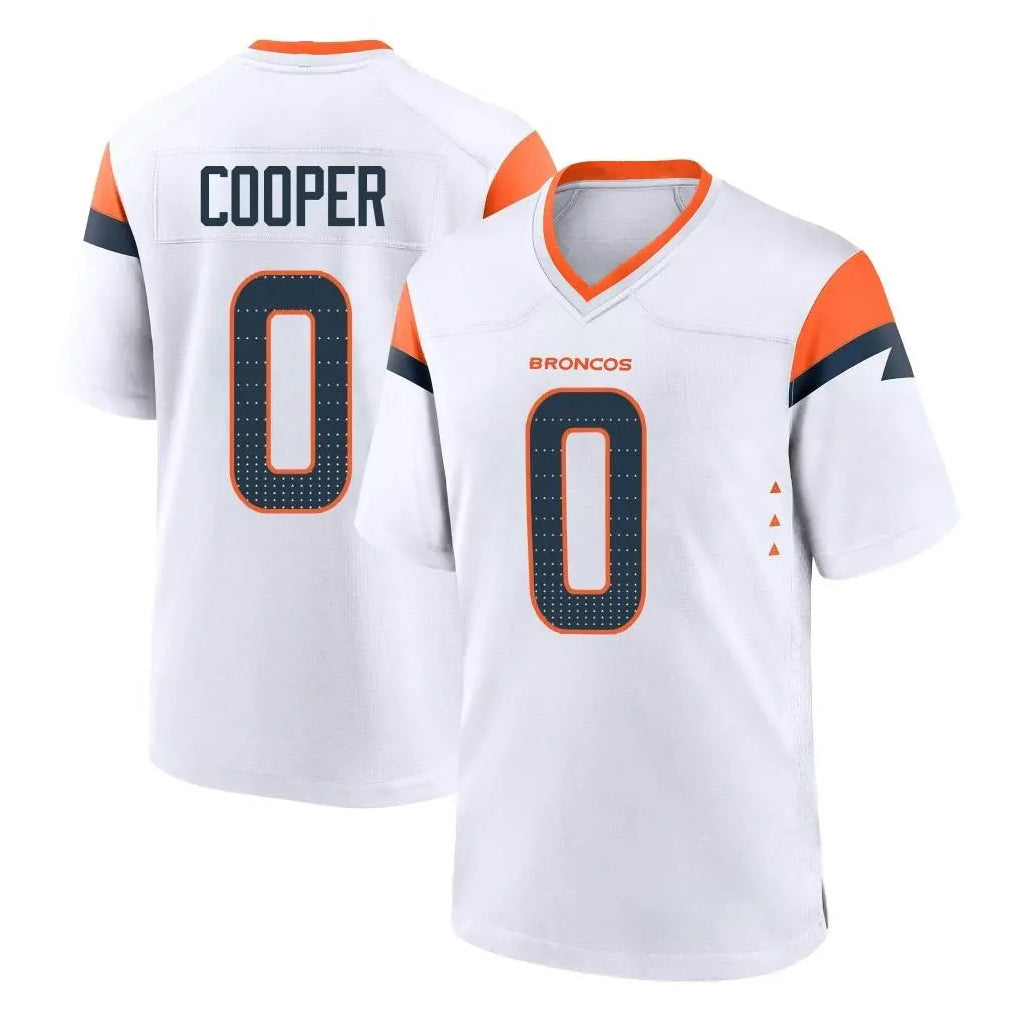 D.Broncos #0 Jonathon Cooper Player White Home Game ROCER Stitched Jerseys