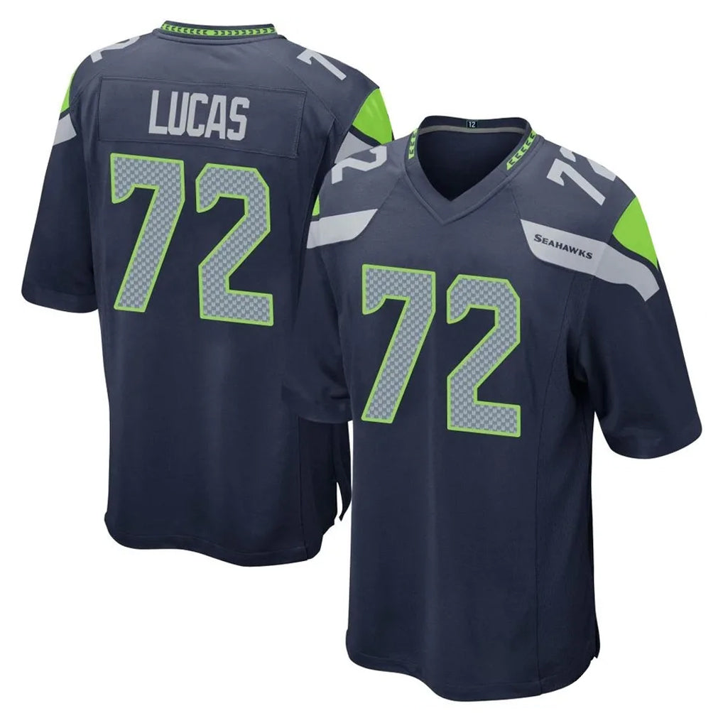 S.Seahawks #72 Abraham Lucas Player Navy Home Game ROCER Stitched Jerseys