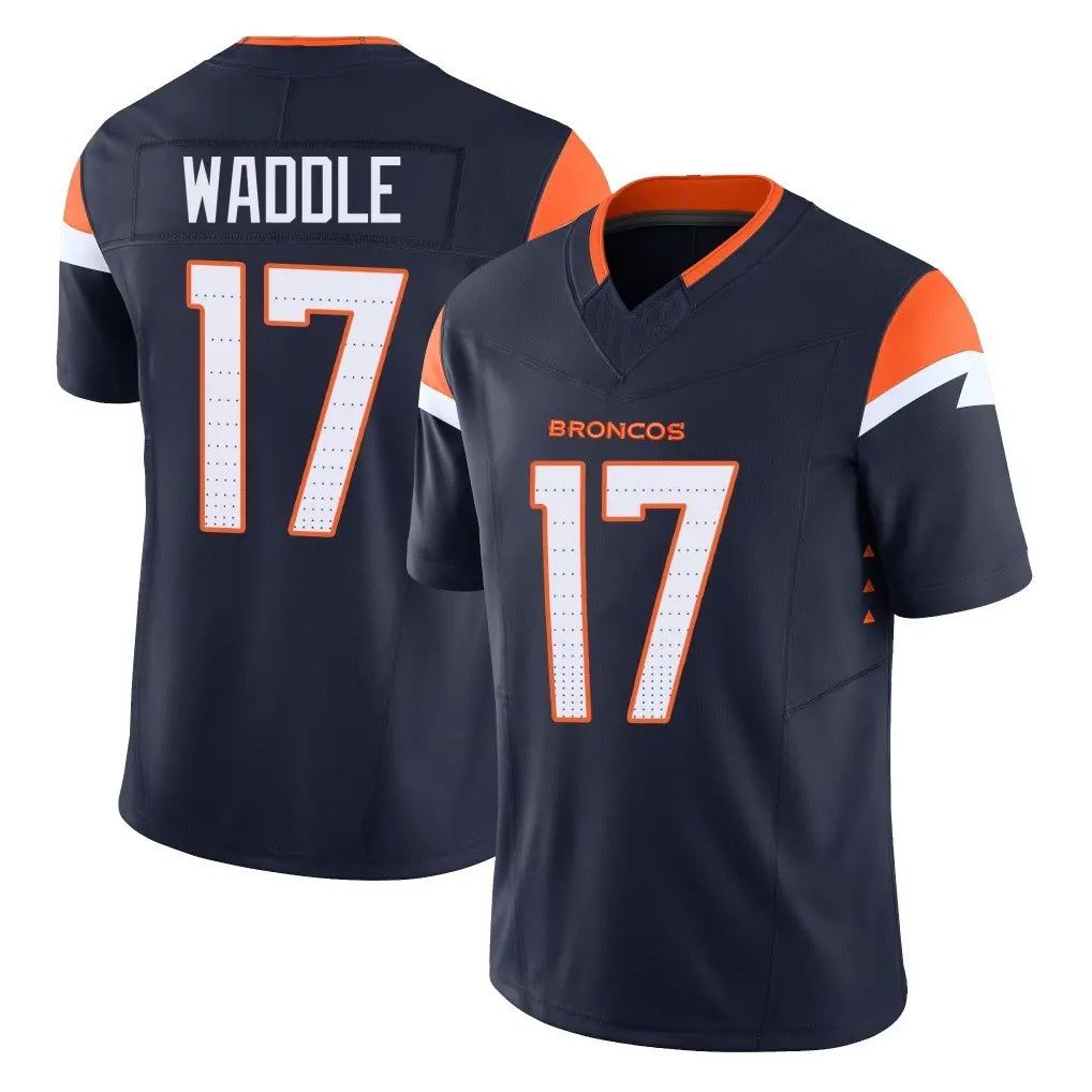 D.Broncos #17 Jaylen Waddle Player Navy Limited Vapor F.U.S.E. Home Game ROCER Stitched Jerseys
