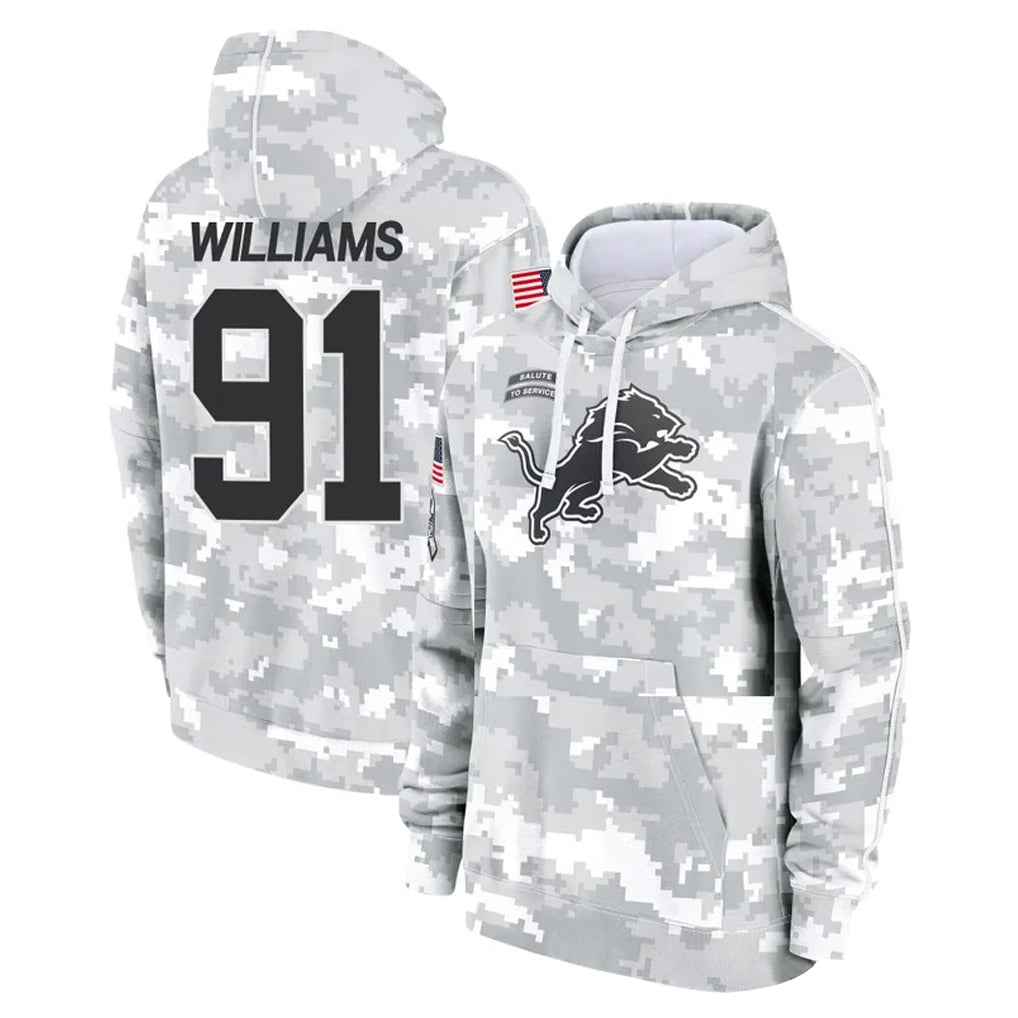 D.Lions #91 Tyleik Williams Player Arctic Camo Salute to Service Hoodies Limited Game ROCER Stitched Jerseys