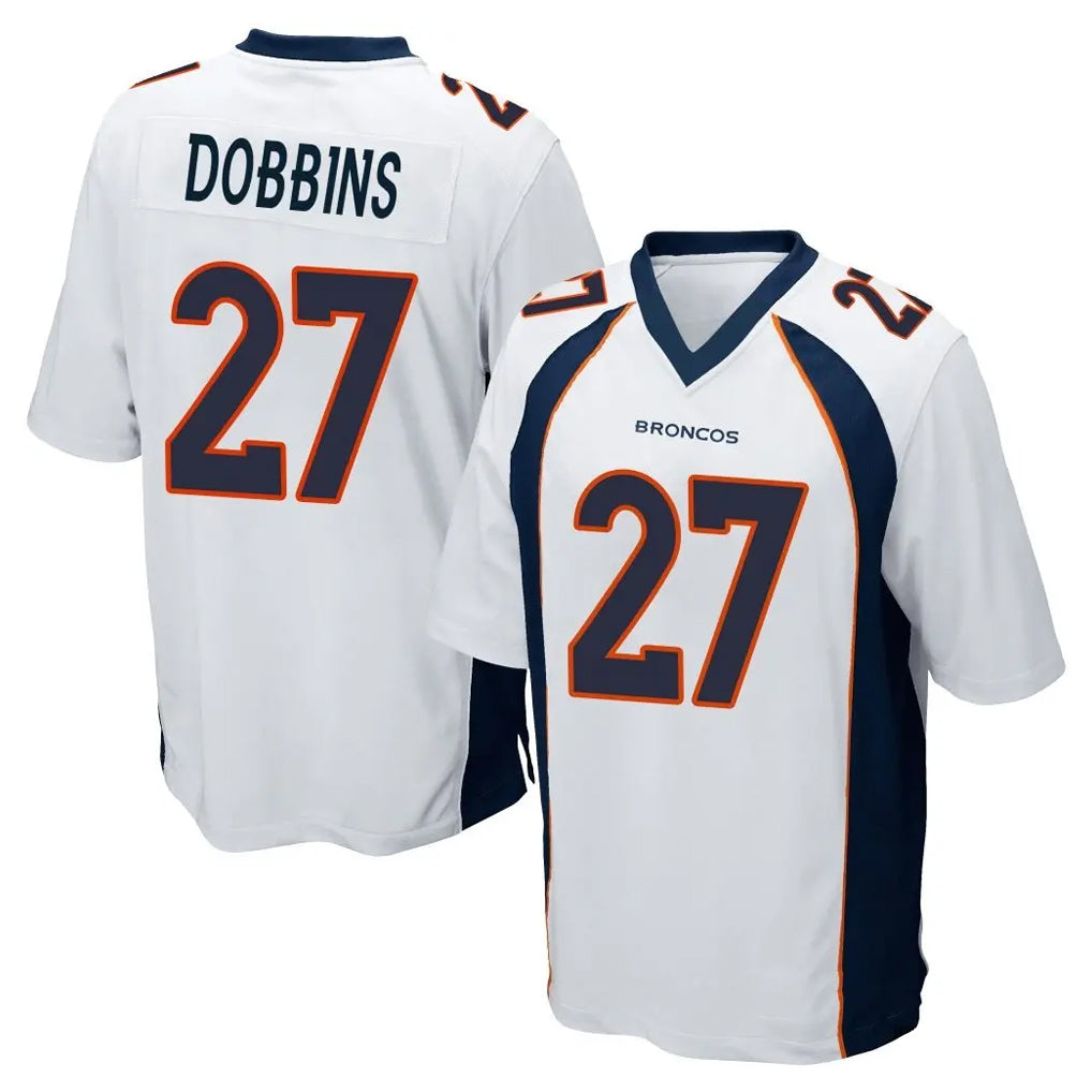 D.Broncos #27 J.K. Dobbins Player White Game ROCER Stitched Jerseys