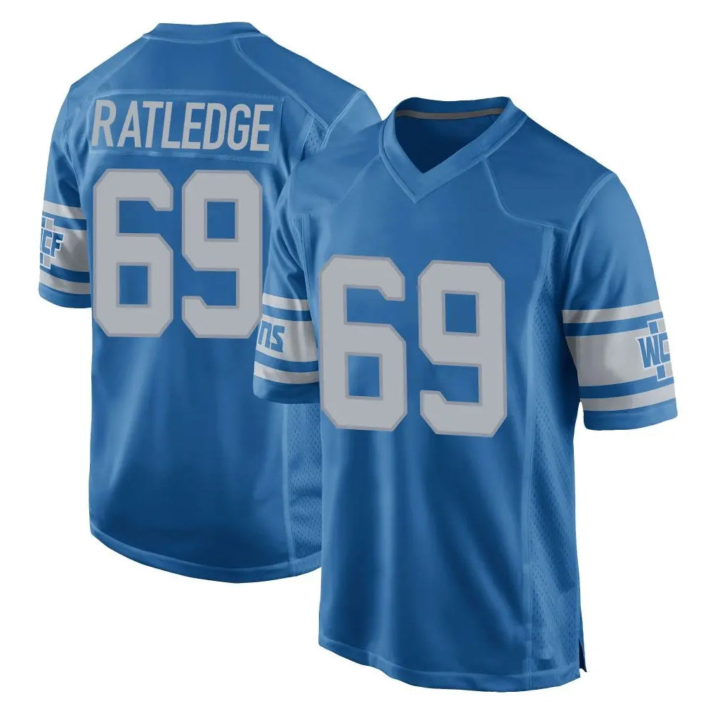 D.Lions #69 Tate Ratledge Player Blue Vapor Untouchable Throwback Game ROCER Stitched Jerseys
