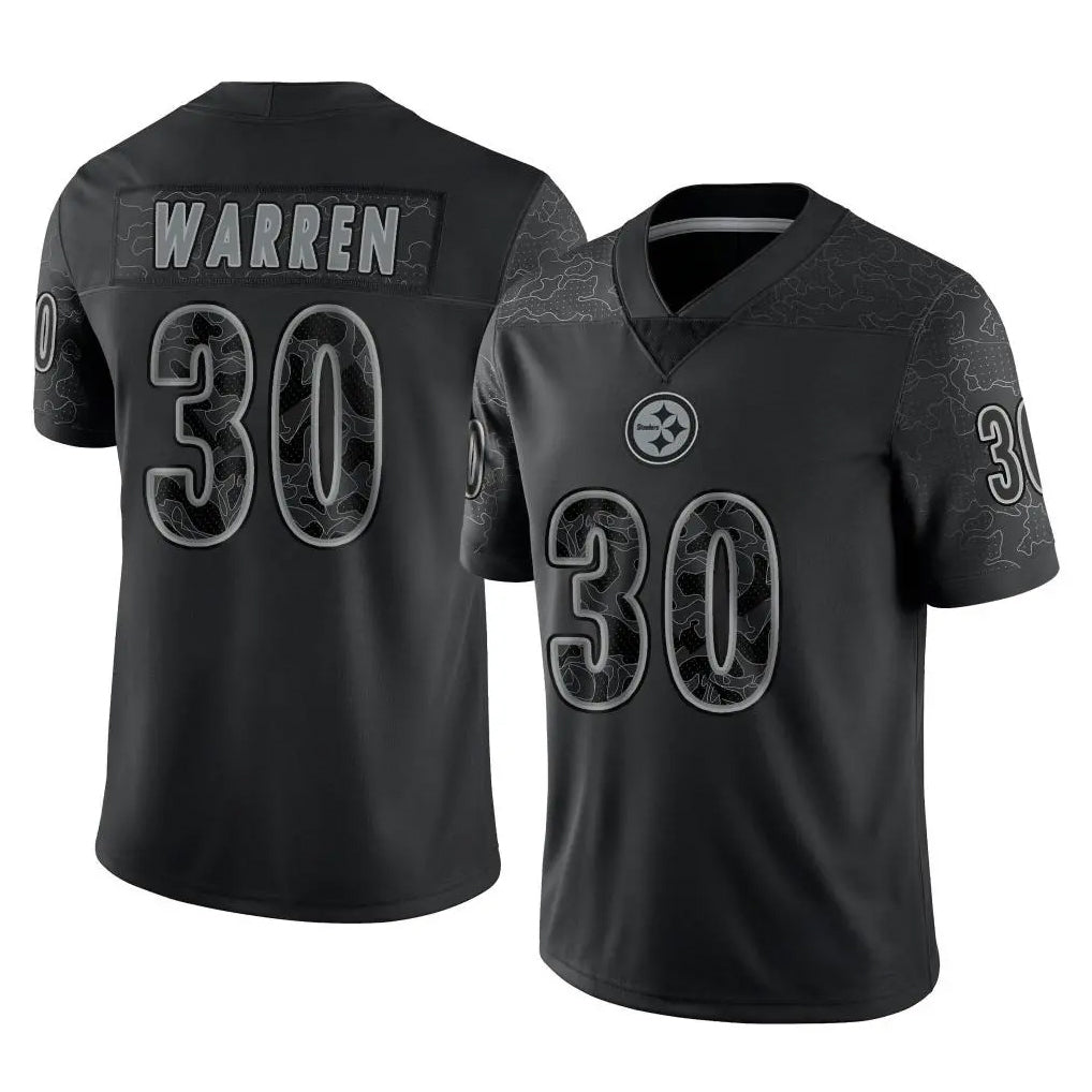P.Steelers #30 Jaylen Warren Player Black Reflective Limited Home Game ROCER Stitched Jerseys