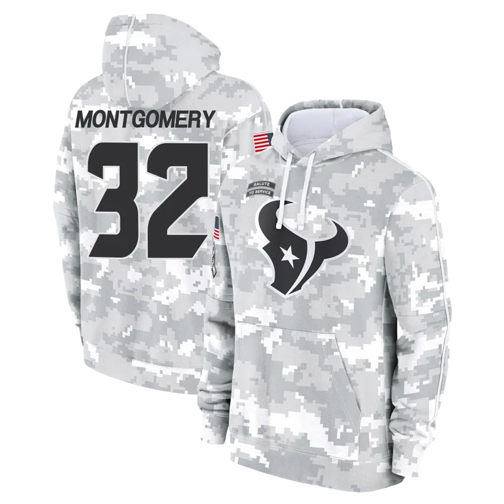 H.Texans #32 David Montgomery Player Arctic Camo Salute to Service Hoodies Limited Game ROCER Stitched Jerseys