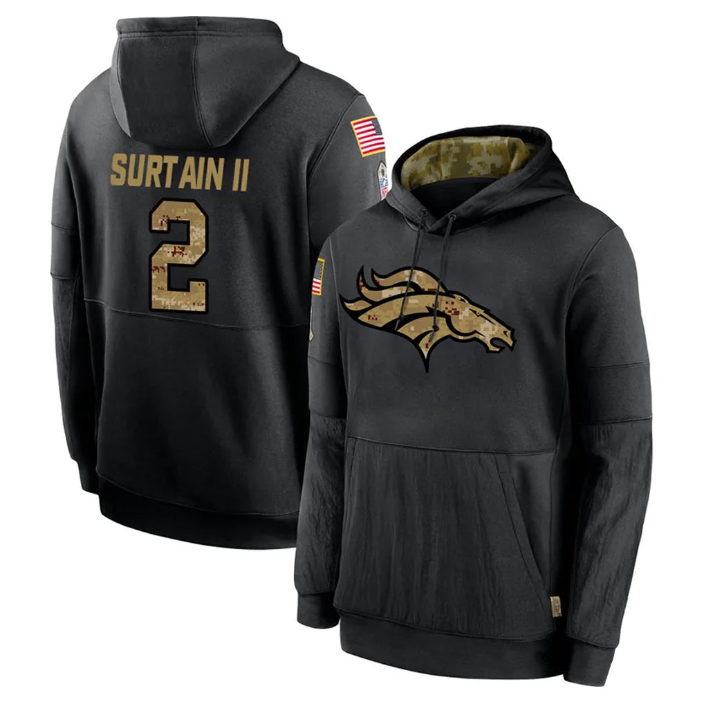D.Broncos #2 Pat Surtain II Player Black Salute to Service Pullover Hoodies Limited ROCER Stitched Jerseys