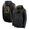 B.Bills #17 Josh Allen Player Black Salute to Service Hoodies Hame ROCER Stitched Jerseys
