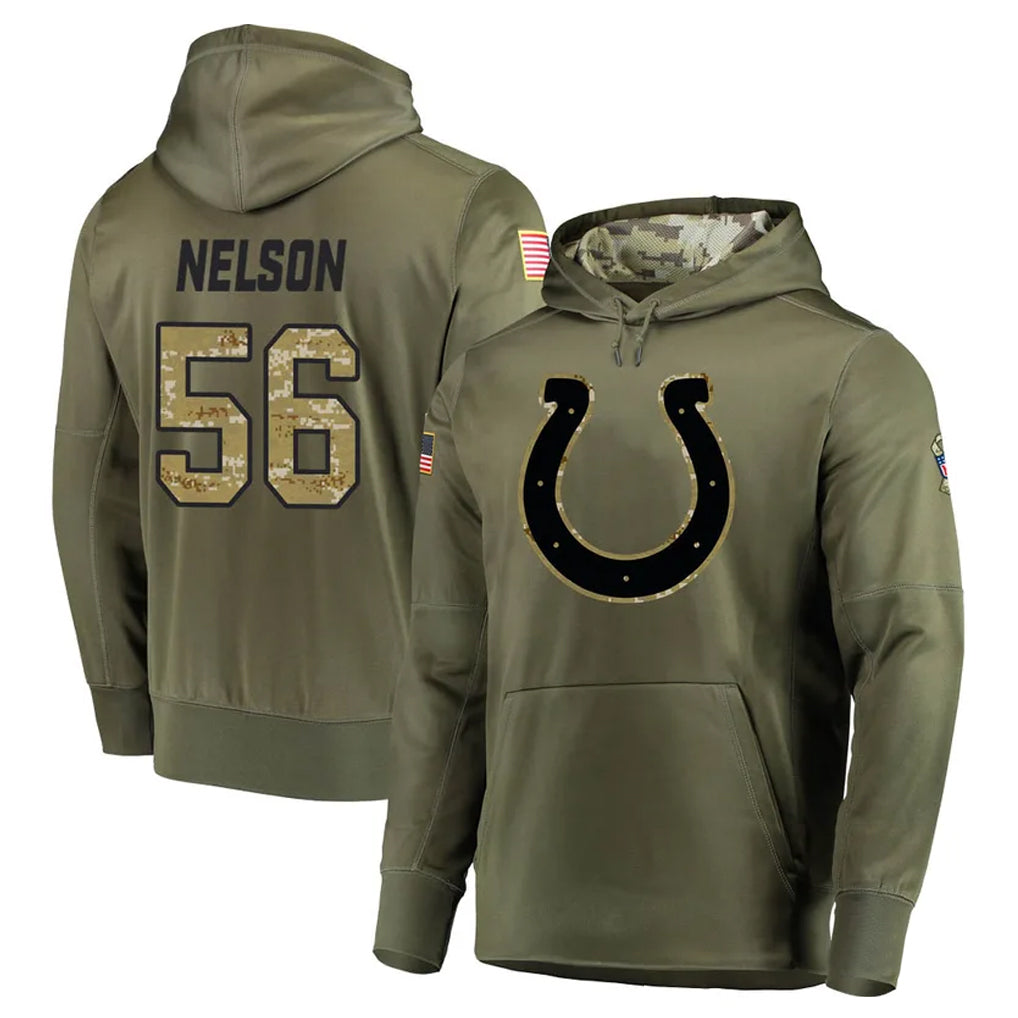 IN.Colts #56 Quenton Nelson Player Olive Salute to Service Pullover Hoodies Home Game ROCER Stitched Jerseys