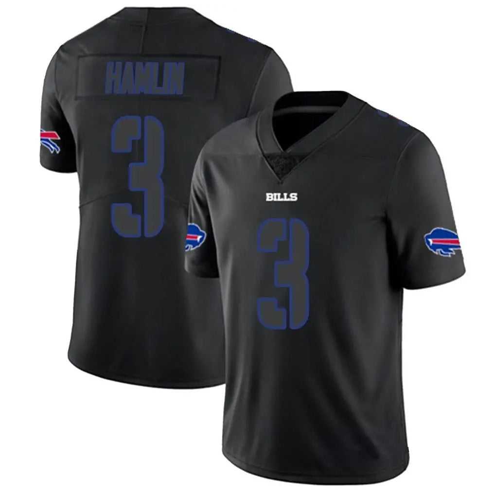 B.Bills #3 Damar Hamlin Player Black Impact Limited ROCER Stitched Jerseys