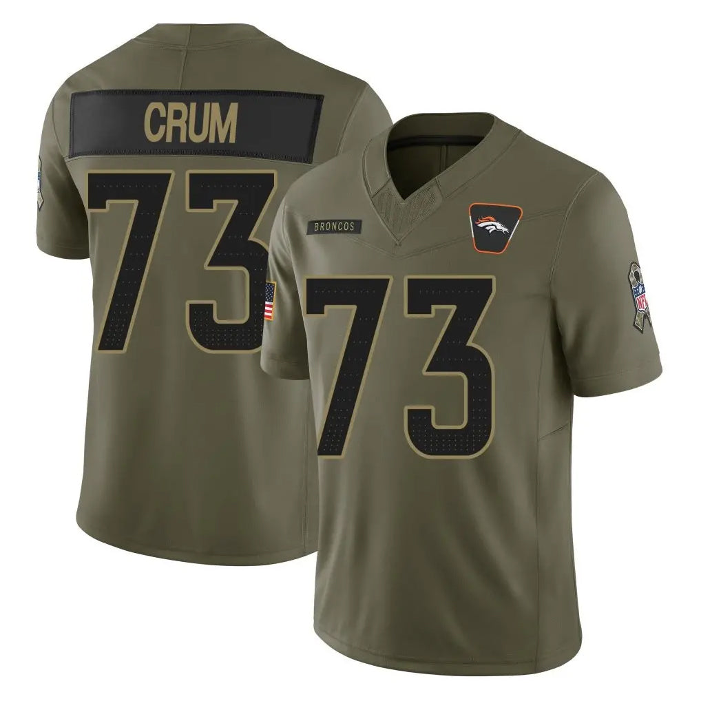 D.Broncos #73 Frank Crum Player Olive 2025 Salute To Service Limited Home Game ROCER Stitched Jerseys