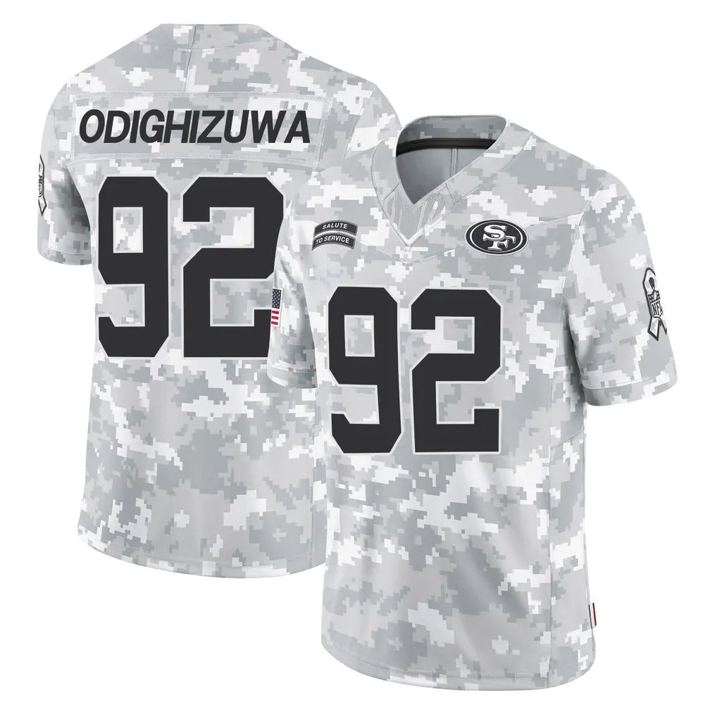 SF.49ers #92 Osa Odighizuwa Player Arctic Camo Limited Salute To Service Home Game ROCER Stitched Jerseys