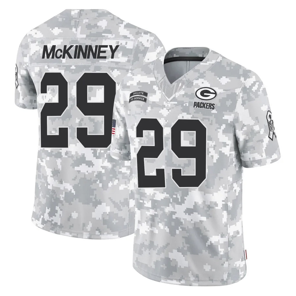 GB.Packers #29 Xavier McKinney Player Arctic Camo Salute To Service Limited ROCER Stitched Jerseys