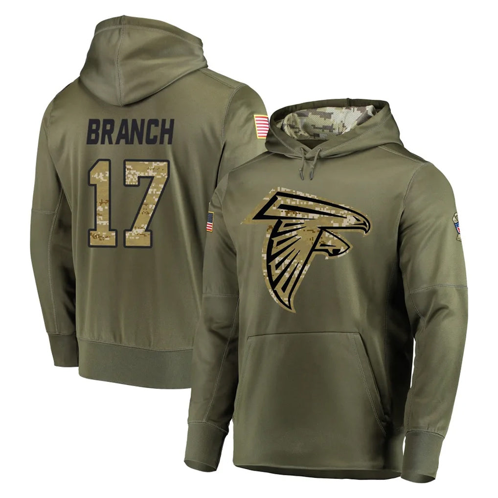 A.Falcons #17 Zachariah Branch Player Olive Salute to Service Club Fleece Hoodie ROCER Stitched Jerseys