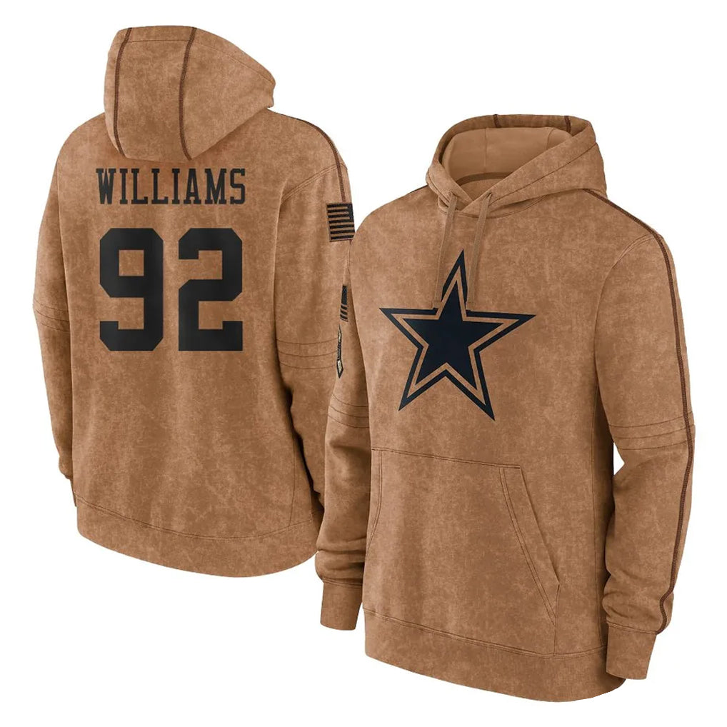 D.Cowboys #92 Quinnen Williams Player Brown Salute to Service Hoodies Limited Game ROCER Stitched Jerseys