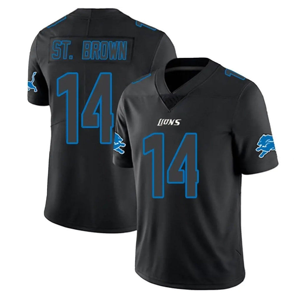D.Lions #14 Amon-Ra St. Brown Player Black Impact Limited Home Game ROCER Stitched Jerseys