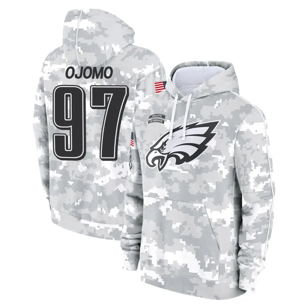 P.Eagles #97 Moro Ojomo Player Arctic Camo Salute to Service Pullover Hoodies Limited Game ROCER Stitched Jerseys