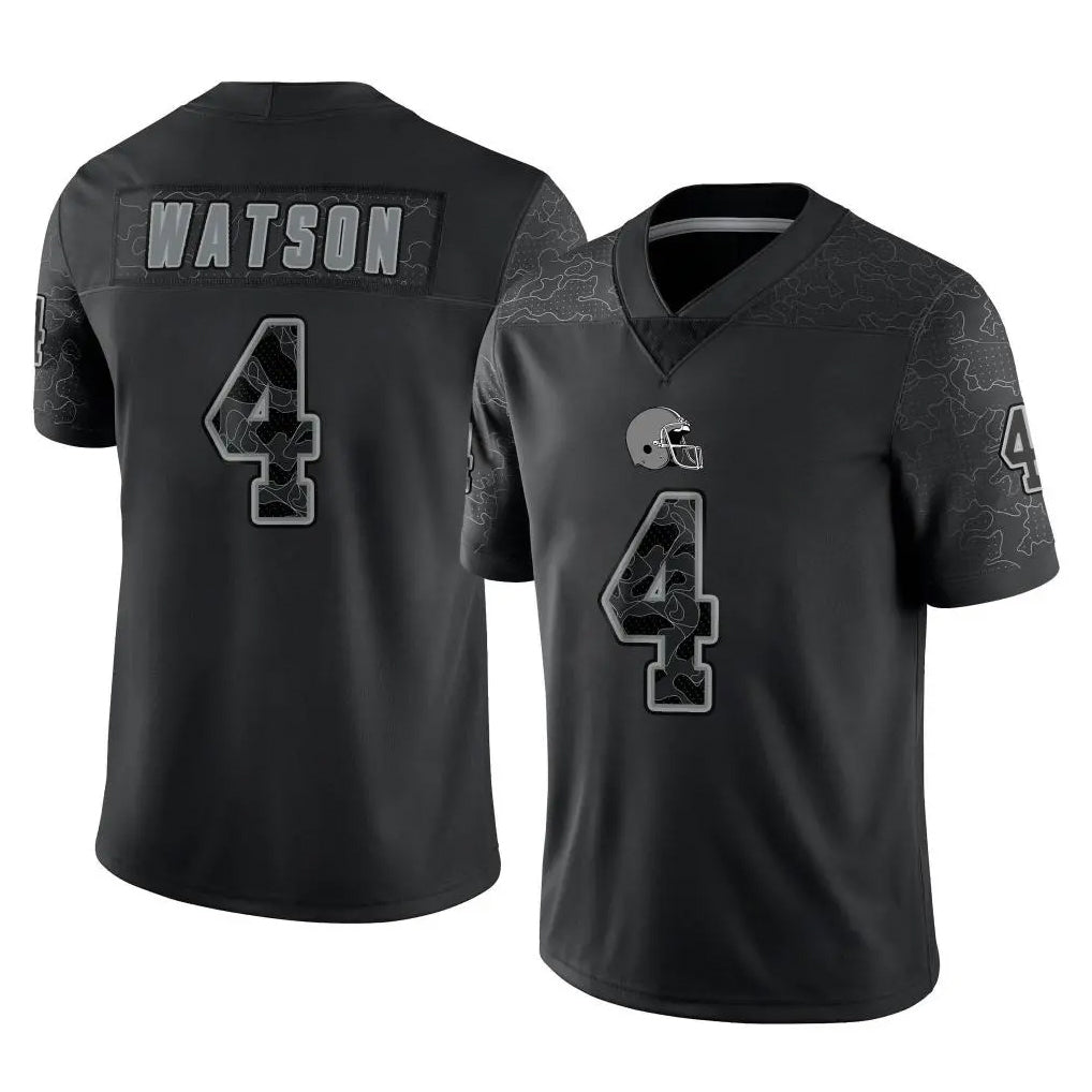 C.Browns #4 Deshaun Watson Player Black Reflective Home Game ROCER Stitched Jerseys