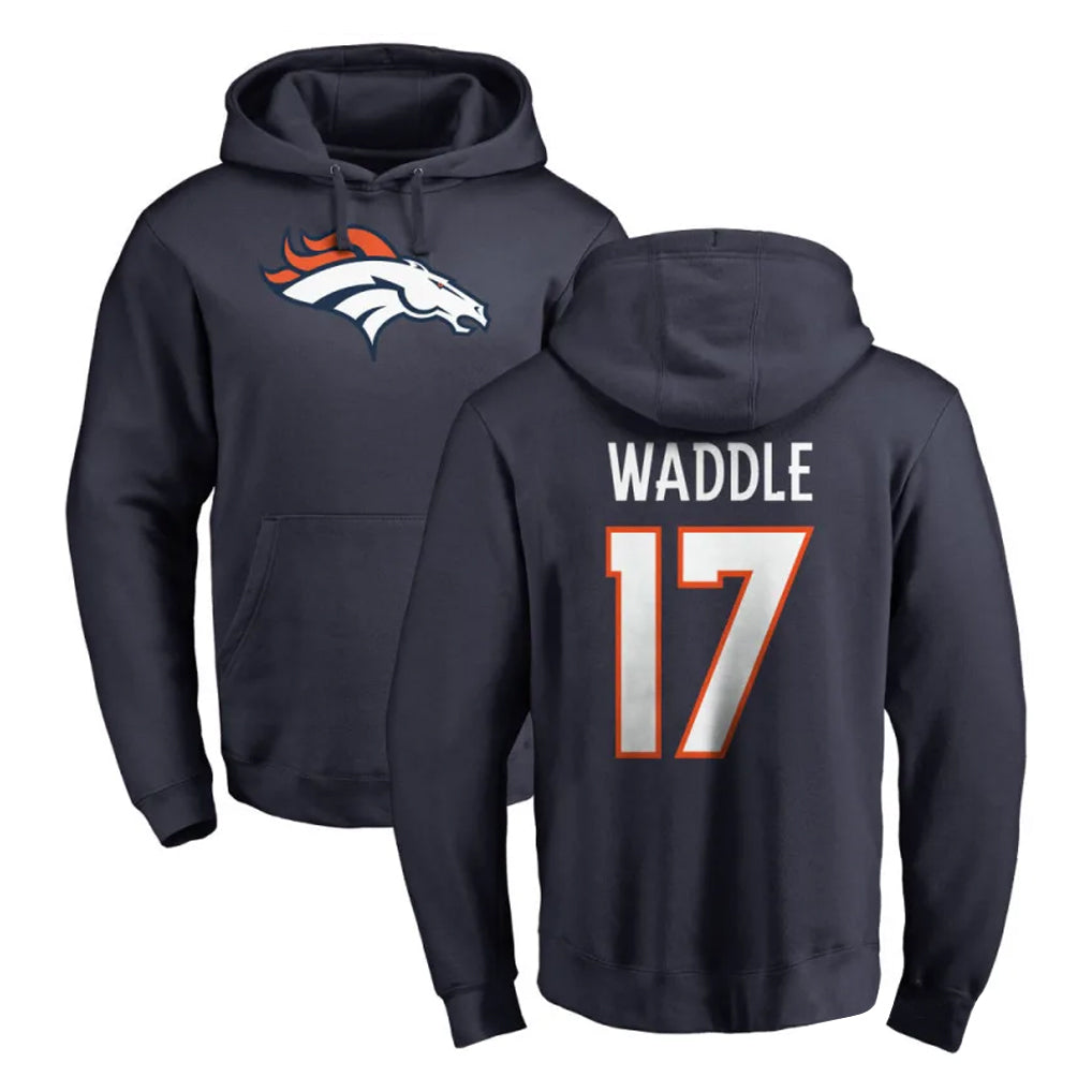 D.Broncos #17 Jaylen Waddle Player Navy Pullover Hoodie Limited ROCER Stitched Jerseys