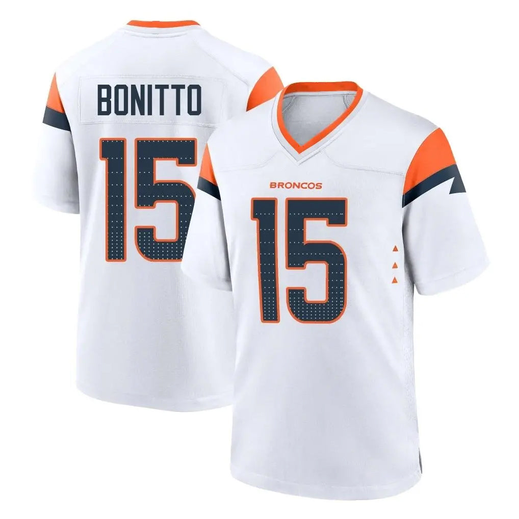 D.Broncos #15 Nik Bonitto Player White Home Game ROCER Stitched Jerseys