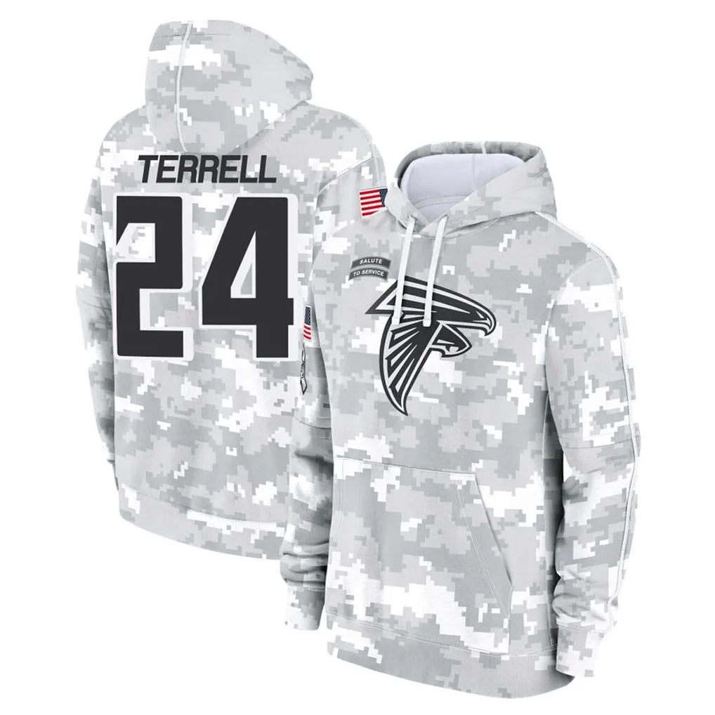 A.Falcons #24 A.J. Terrell Jr. Player Arctic Camo Salute to Service Limited Hoodie ROCER Stitched Jerseys